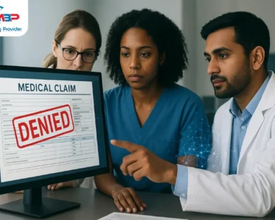 Denied medical claim form highlighting billing errors