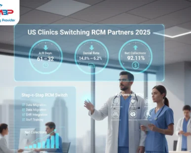 US Clinics Switching RCM Partners 2025 — dashboard and clinic scene